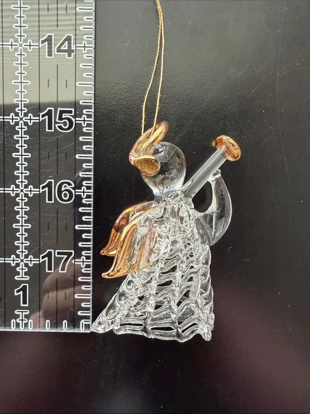 Spun Glass Angel Vintage Ornament with Gold Accents - Clear and Gold